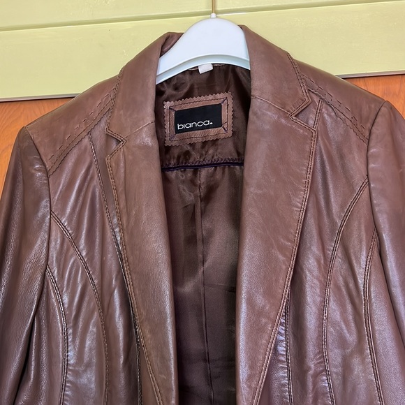 Bianca. Leather Blazer Drk Tan/ light Brown 14 - Picture 3 of 9